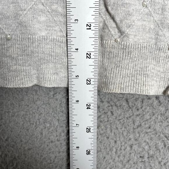 Elle Sweater Womens Large Gray Diamond Pattern Pearl Embellishment Short Sleeve - Picture 9 of 9